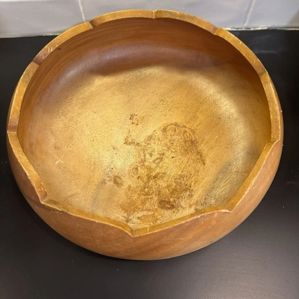 Blair Hawaii Monkey Pod‎ Wood Large Carved Bowl Ruffled Edge Made Philippines